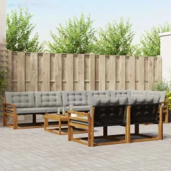 vidaXL Udendørs sofagruppe med pude 9 pcs Naturlig og Lys Grå
