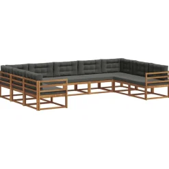 vidaXL Udendørs sofagruppe med pude 9 pcs Naturlig og Antracit