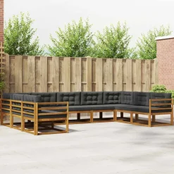 vidaXL Udendørs sofagruppe med pude 9 pcs Naturlig og Antracit