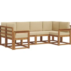 vidaXL Udendørs sofagruppe med pude 6 pcs Naturlig og Beige