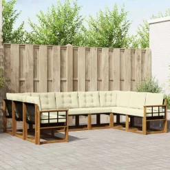 vidaXL Udendørs sofagruppe 9 pcs Naturlig og Fløde Massivt Akacietræ