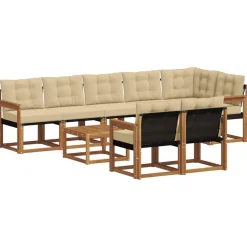 vidaXL Udendørs sofagruppe med pude 9 pcs Naturlig og Beige