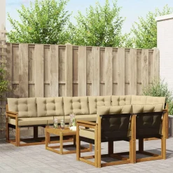 vidaXL Udendørs sofagruppe med pude 9 pcs Naturlig og Beige