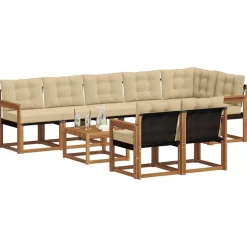 vidaXL Udendørs sofagruppe med pude 9 pcs Naturlig og Beige