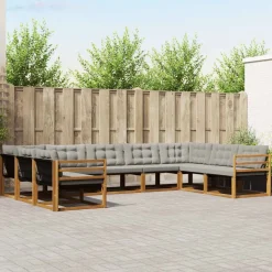 vidaXL Udendørs sofagruppe med pude 9 pcs Naturlig og Lys Grå