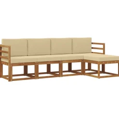 vidaXL Udendørs sofagruppe 5 pcs Naturlig og Beige Massivt Akacietræ