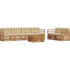 vidaXL Udendørs sofagruppe med pude 7 pcs Naturlig og Beige