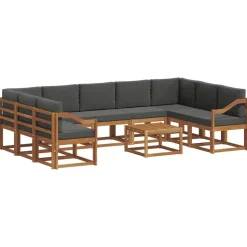 vidaXL Udendørs sofagruppe med pude 10 pcs Naturlig og Antracit