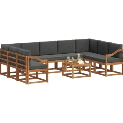 vidaXL Udendørs sofagruppe med pude 10 pcs Naturlig og Antracit