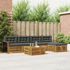 vidaXL Udendørs sofagruppe med pude 6 pcs Naturlig og Antracit