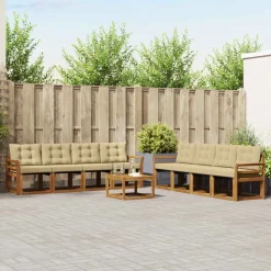 vidaXL Udendørs sofagruppe med pude 9 pcs Naturlig og Beige