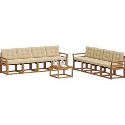 vidaXL Udendørs sofagruppe med pude 9 pcs Naturlig og Beige