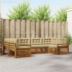 vidaXL Udendørs sofagruppe 6 pcs Naturlig og Beige Massivt Akacietræ