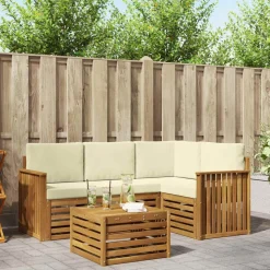 vidaXL Udendørs sofagruppe 5 pcs Naturlig og Fløde Massivt Akacietræ