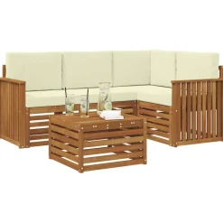 vidaXL Udendørs sofagruppe 5 pcs Naturlig og Fløde Massivt Akacietræ