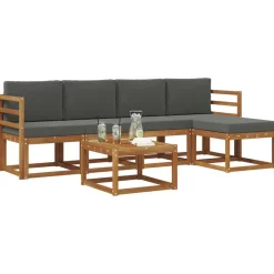 vidaXL Udendørs sofagruppe med pude 6 pcs Naturlig og Antracit