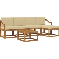 vidaXL Udendørs sofagruppe 6 pcs Naturlig og Beige Massivt Akacietræ