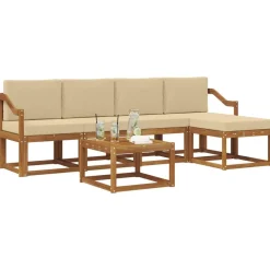 vidaXL Udendørs sofagruppe 6 pcs Naturlig og Beige Massivt Akacietræ