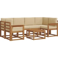 vidaXL Udendørs sofagruppe med pude 7 pcs Naturlig og Beige