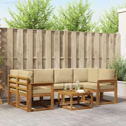vidaXL Udendørs sofagruppe med pude 7 pcs Naturlig og Beige