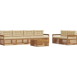 vidaXL Udendørs sofagruppe med pude 7 pcs Naturlig og Beige