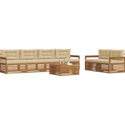 vidaXL Udendørs sofagruppe med pude 7 pcs Naturlig og Beige
