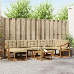 vidaXL Udendørs sofagruppe med pude 8 pcs Naturlig og Beige