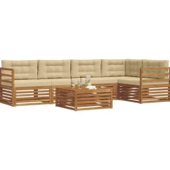 vidaXL Udendørs sofagruppe med pude 6 pcs Naturlig og Beige