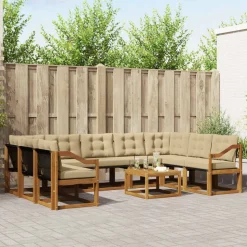 vidaXL Udendørs sofagruppe 10 pcs Naturlig og Beige Massivt Akacietræ
