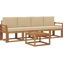 vidaXL Udendørs sofagruppe 5 pcs Naturlig og Beige Massivt Akacietræ