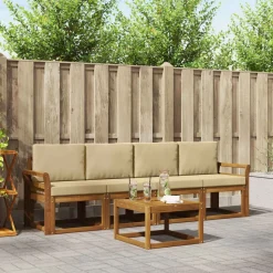 vidaXL Udendørs sofagruppe 5 pcs Naturlig og Beige Massivt Akacietræ