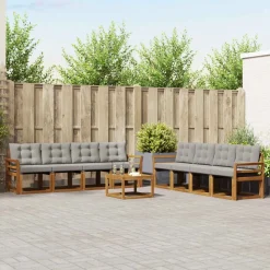 vidaXL Udendørs sofagruppe med pude 9 pcs Naturlig og Lys Grå