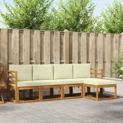 vidaXL Udendørs sofagruppe 5 pcs Naturlig og Fløde Massivt Akacietræ