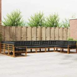 vidaXL Udendørs sofagruppe med pude 10 pcs Naturlig og Antracit