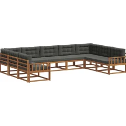 vidaXL Udendørs sofagruppe med pude 9 pcs Naturlig og Antracit