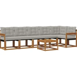 vidaXL Udendørs sofagruppe med pude 7 pcs Naturlig og Lys Grå