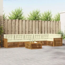 vidaXL Udendørs sofagruppe med pude 7 pcs Naturlig og Fløde