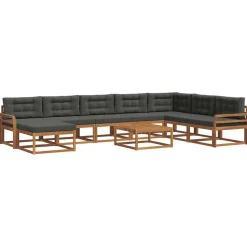 vidaXL Udendørs sofagruppe med pude 9 pcs Naturlig og Antracit