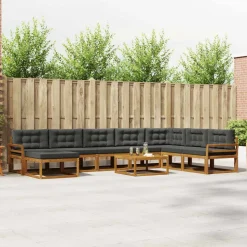 vidaXL Udendørs sofagruppe med pude 9 pcs Naturlig og Antracit