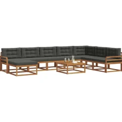 vidaXL Udendørs sofagruppe med pude 9 pcs Naturlig og Antracit