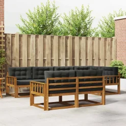 vidaXL Udendørs sofagruppe med pude 7 pcs Naturlig og Antracit