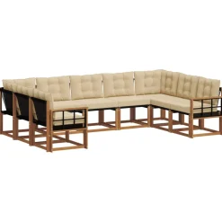 vidaXL Udendørs sofagruppe 9 pcs Naturlig og Beige Massivt Akacietræ