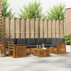 vidaXL Udendørs sofagruppe med pude 8 pcs Naturlig og Antracit