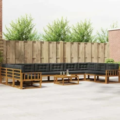 vidaXL Udendørs sofagruppe med pude 11 pcs Naturlig og Antracit