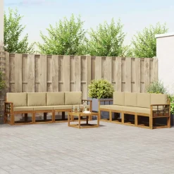 vidaXL Udendørs sofagruppe 9 pcs Naturlig og Beige Massivt Akacietræ