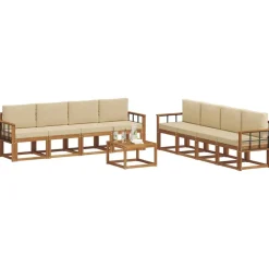 vidaXL Udendørs sofagruppe 9 pcs Naturlig og Beige Massivt Akacietræ