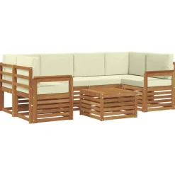 vidaXL Udendørs sofagruppe 7 pcs Naturlig og Fløde Massivt Akacietræ