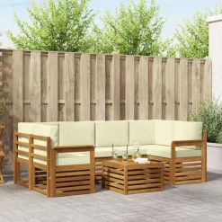 vidaXL Udendørs sofagruppe 7 pcs Naturlig og Fløde Massivt Akacietræ