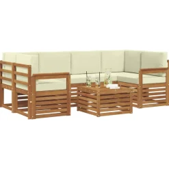 vidaXL Udendørs sofagruppe 7 pcs Naturlig og Fløde Massivt Akacietræ