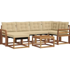 vidaXL Udendørs sofagruppe med pude 7 pcs Naturlig og Beige
